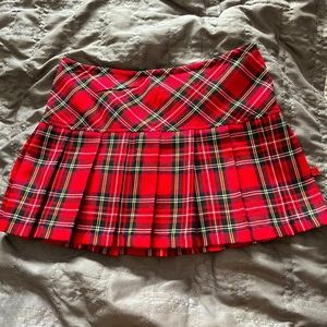 Tripp/Royal Bones Red Plaid Pleated Skirt XS NWOT